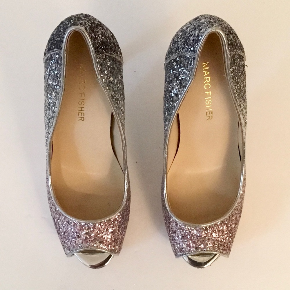 Marc Fisher “Harpley” Glitter Peep Toe Platform Pump - Picture 9 of 13